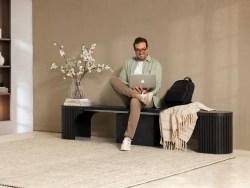 Transformer-round-bench-smoked-hickory-the-bench-3-panels-lifestyle-model-silver-rail